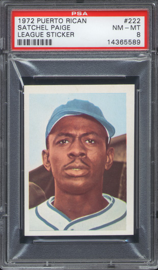 1972 Puerto Rican League Sticker Satchel Paige PSA 8  